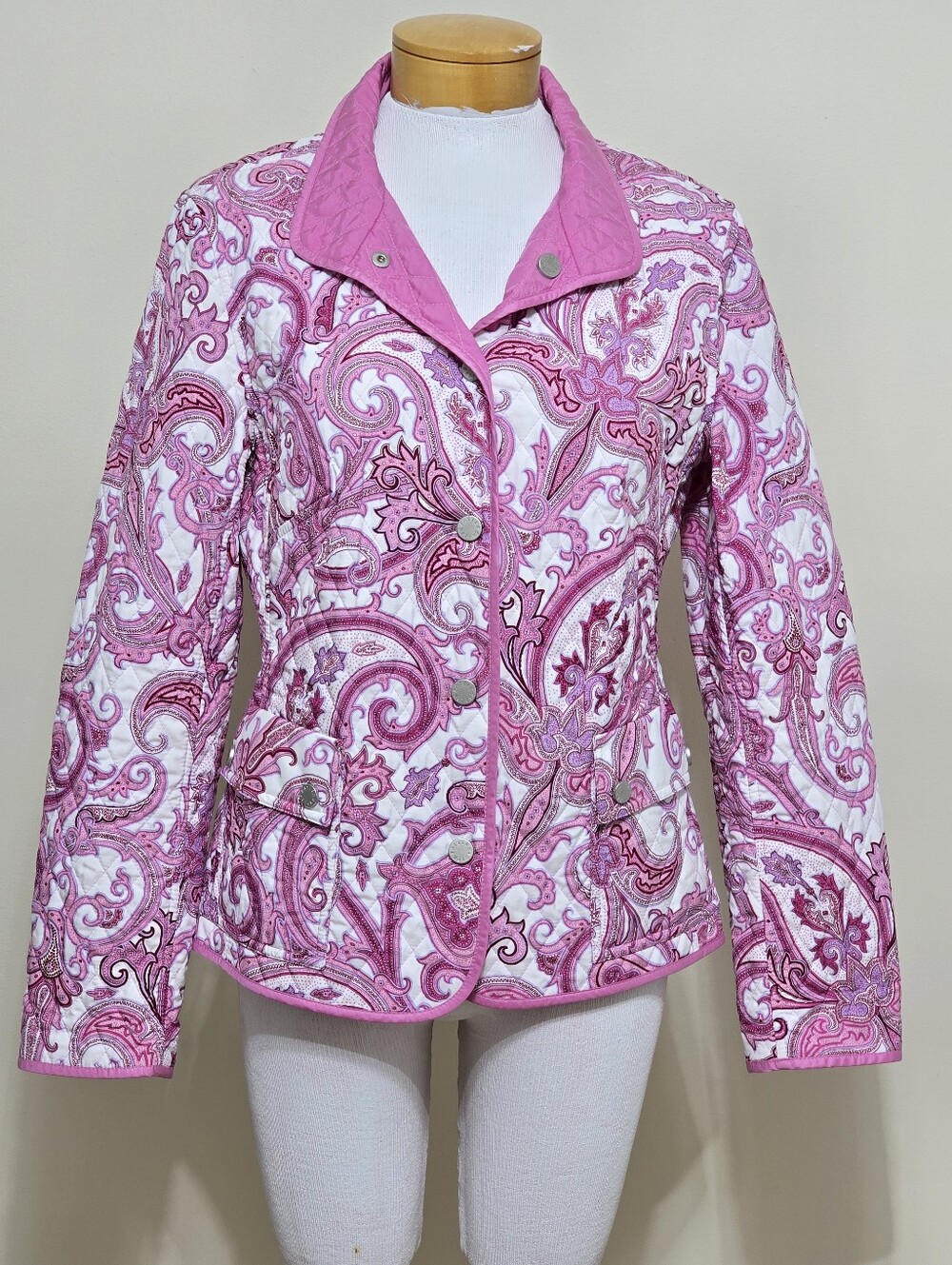 Horst Basler Quilted Reversable Jacket US 10/ EU 40 Paisley Pink Elevated Basic